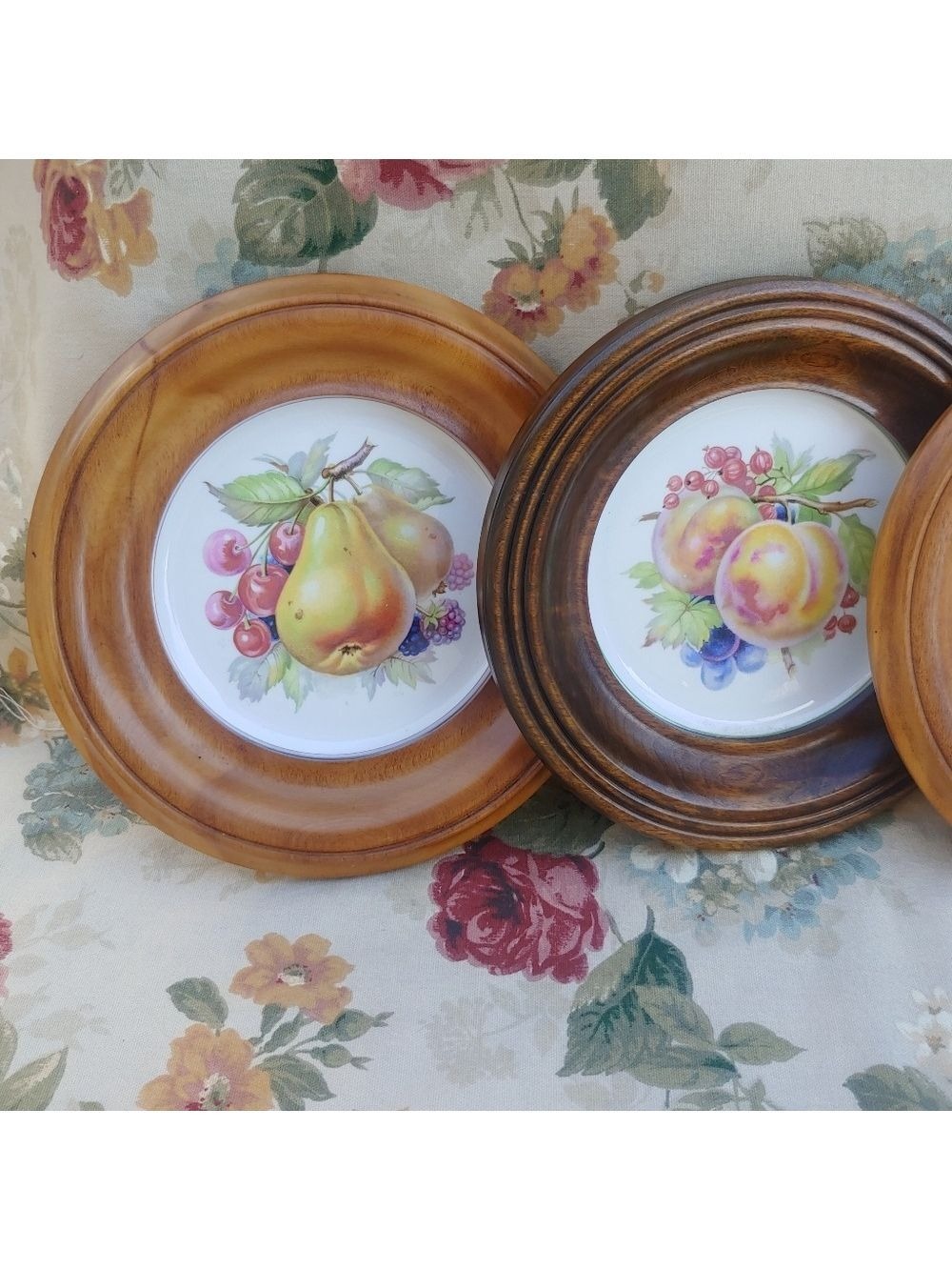 Vintage Copelands Grosvenor Spode English China Fruit Wall Plate Set Wood-Framed - Picture 12 of 17
